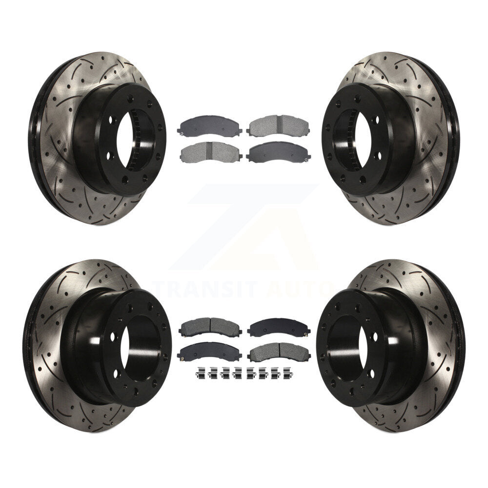 Coated Drill Slot Disc Brake Rotor Semi-Metallic Pad Front Rear Kit For Ram 3500