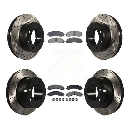 Coated Drill Slot Disc Brake Rotor Semi-Metallic Pad Front Rear Kit For Ram 3500