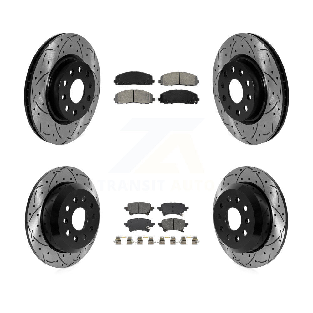 Drilled Slot Disc Brake Rotor Semi-Metallic Pad Front Rear Kit For Jeep Wrangler