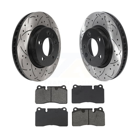 Drilled Slot Disc Brake Rotor Semi-Metallic Pad Front Kit For Volkswagen Touareg
