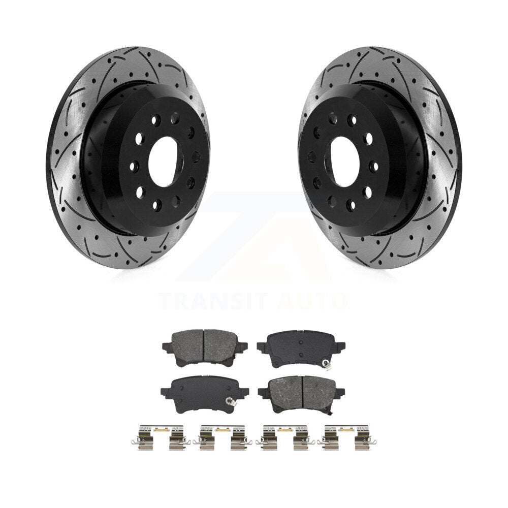Coated Drill Slot Disc Brake Rotors Semi-Metallic Pad Rear Kit For Jeep Wrangler