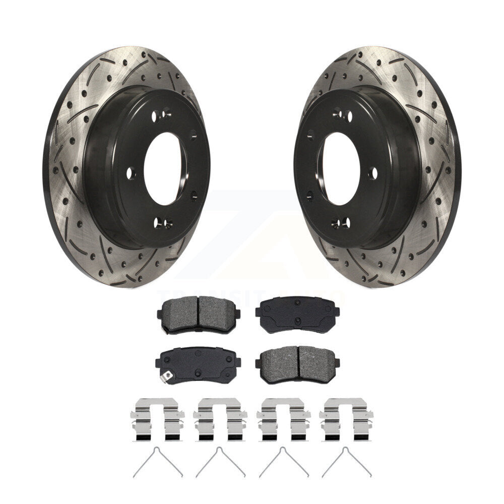 Drilled Slot Brake Rotors Semi-Metallic Pad Rear Kit For Hyundai Kona Kia Seltos