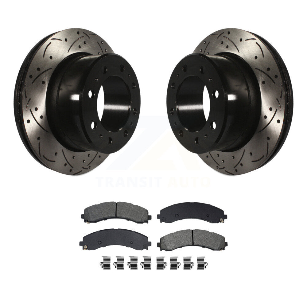 Coated Drilled Slotted Disc Brake Rotors Semi-Metallic Pad Rear Kit For Ram 3500