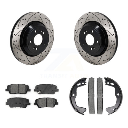 Disc Drilled & Slotted Rotors Semi-Metallic Pads And Parking Shoes Rear Kit For
