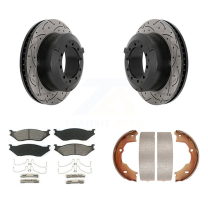 Disc Drilled & Slotted Rotors Semi-Metallic Pads Parking Shoes Rear Kit For Ford