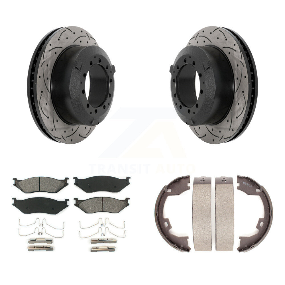 Disc Drilled & Slotted Rotors Semi-Metallic Pads Parking Shoes Rear Kit For Ford