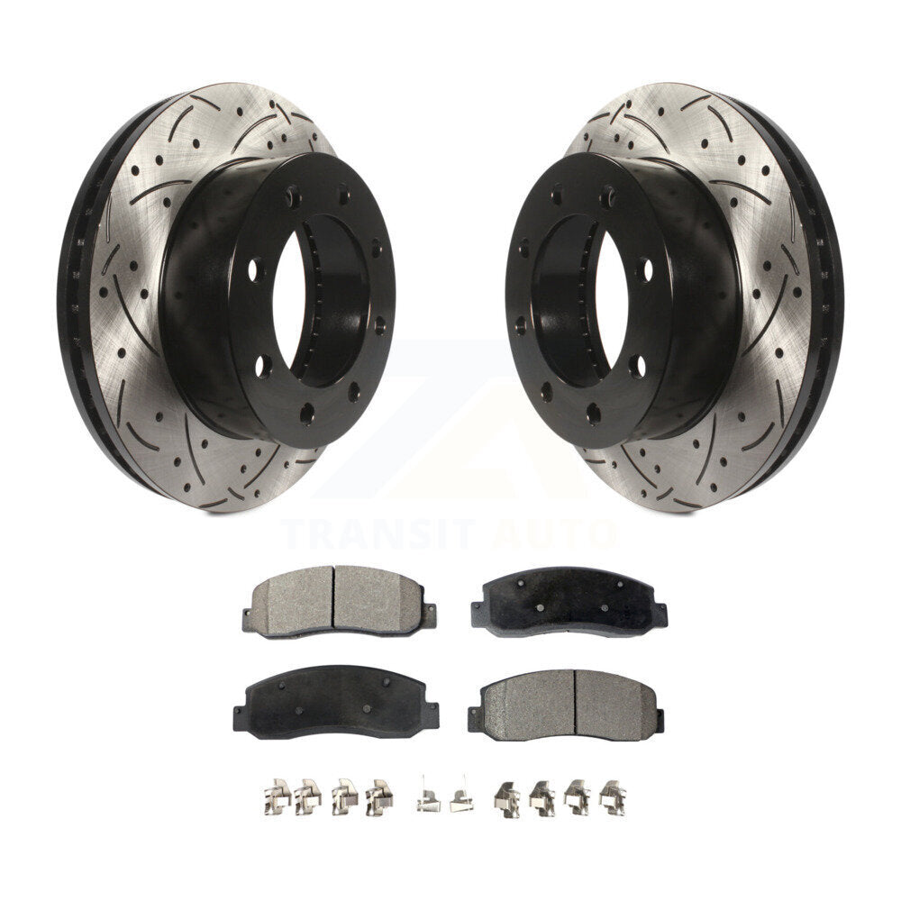 Drilled Slot Brake Rotor & Ceramic Pad Front Kit For Ford F-250 Super Duty F-350