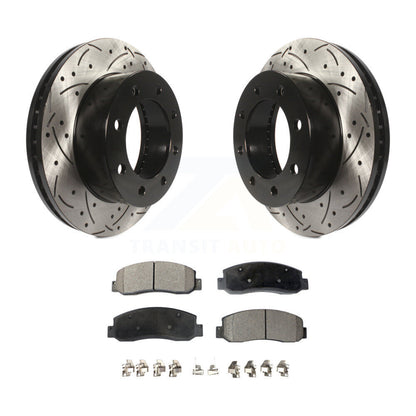 Drilled Slot Brake Rotor & Ceramic Pad Front Kit For Ford F-250 Super Duty F-350