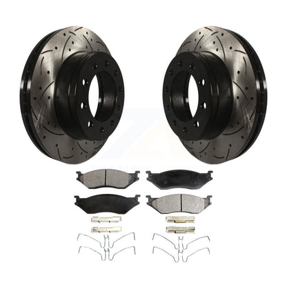 Drilled Slot Brake Rotor & Ceramic Pad Front Kit For Ford F-450 Super Duty F-550