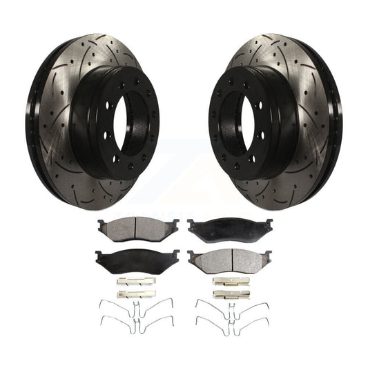 Drilled Slot Brake Rotor & Ceramic Pad Front Kit For Ford F-450 Super Duty F-550