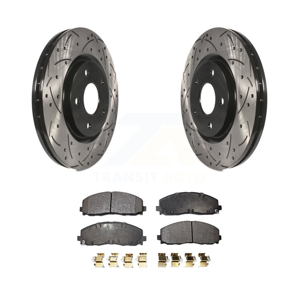 Drilled Slot Brake Rotor Ceramic Pad Front Kit For Dodge Grand Caravan Journey &