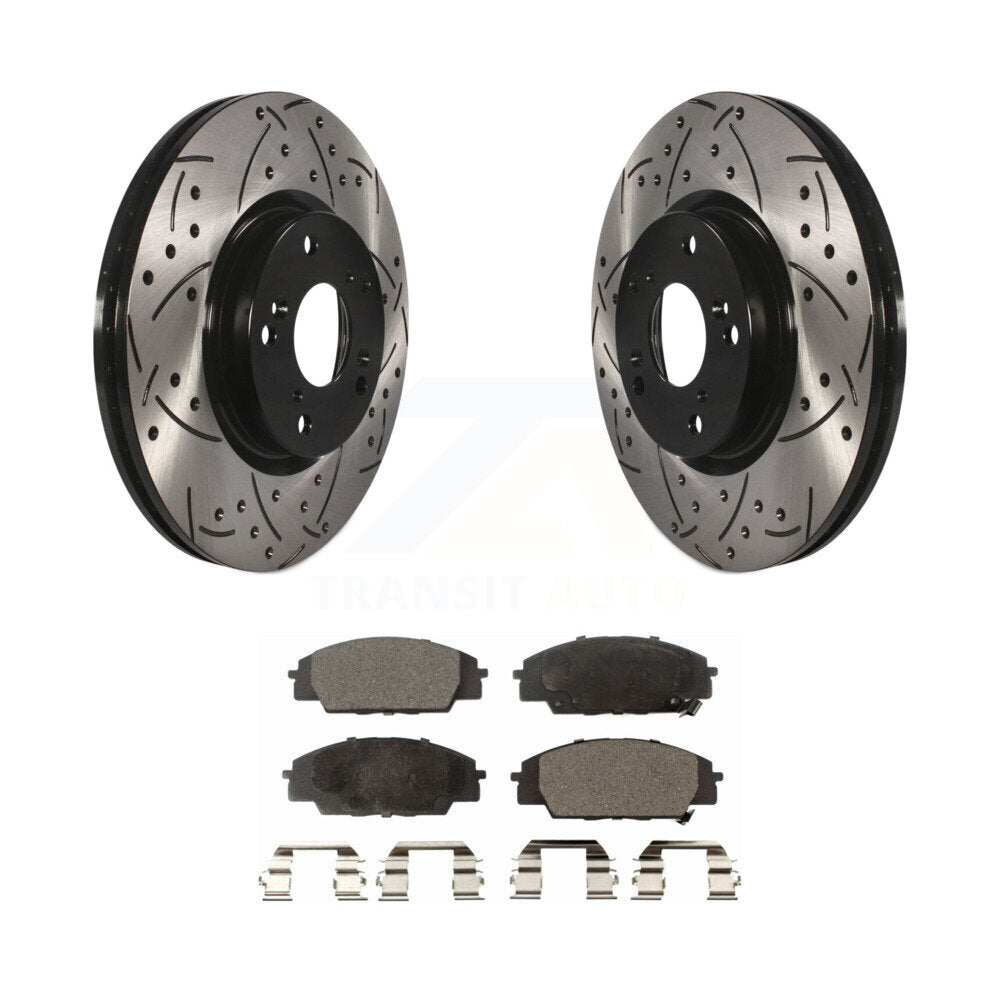 Drill Slot Disc Brake Rotors Ceramic Pad Front Kit For Honda Civic Acura CSX RSX