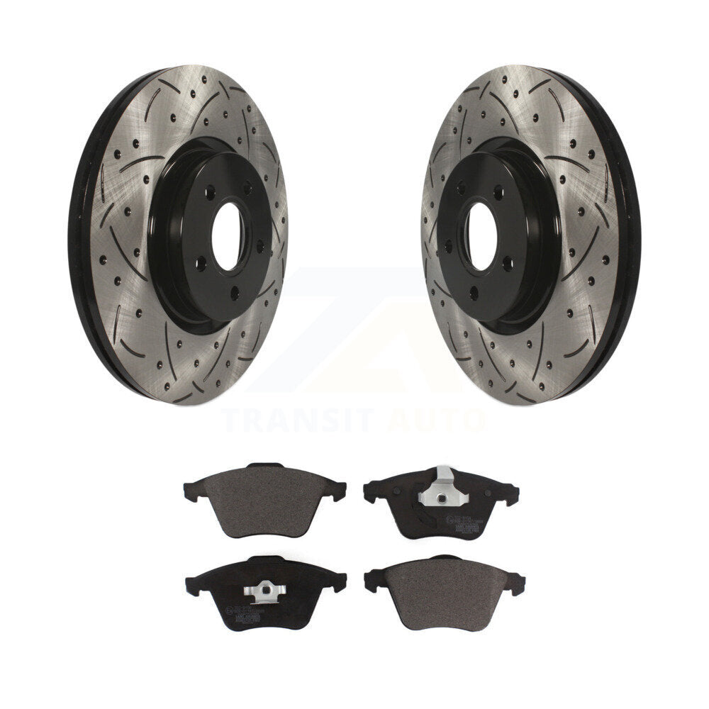 Coated Drilled Slot Disc Brake Rotor Ceramic Pad Front Kit For Volvo S40 V50 C70