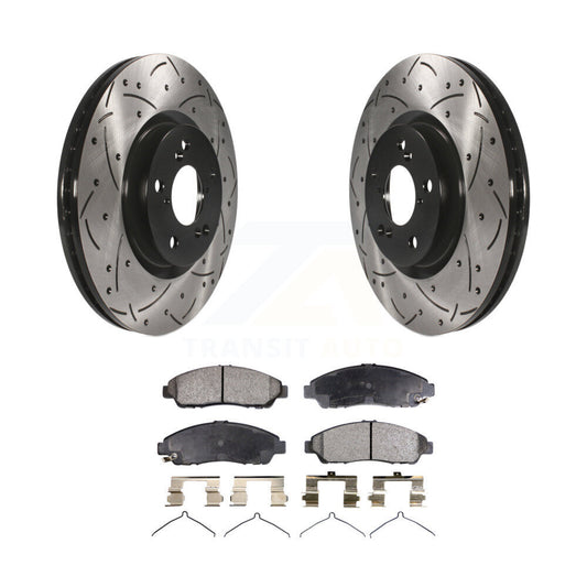 Drilled Slot Brake Rotor Ceramic Pad Front Kit For Honda Pilot Acura MDX RLX ZDX