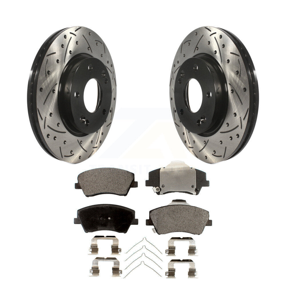 Coated Drilled Slot Disc Brake Rotor & Ceramic Pad Front Kit For Hyundai Elantra