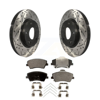 Coated Drilled Slot Disc Brake Rotor & Ceramic Pad Front Kit For Hyundai Elantra