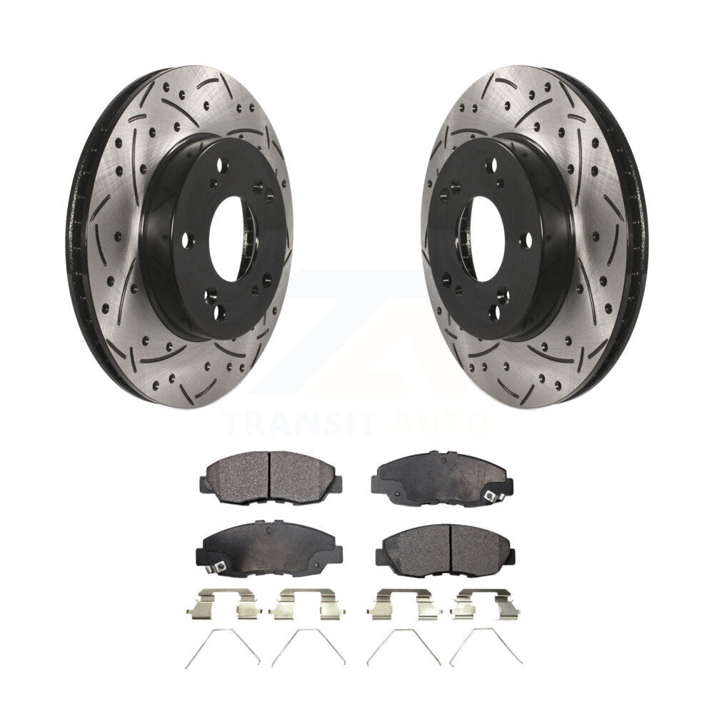 Coated Drilled Slotted Disc Brake Rotors & Ceramic Pad Front Kit For Honda Civic