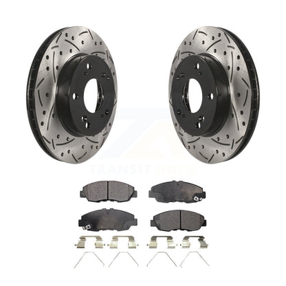 Coated Drilled Slotted Disc Brake Rotors & Ceramic Pad Front Kit For Honda Civic