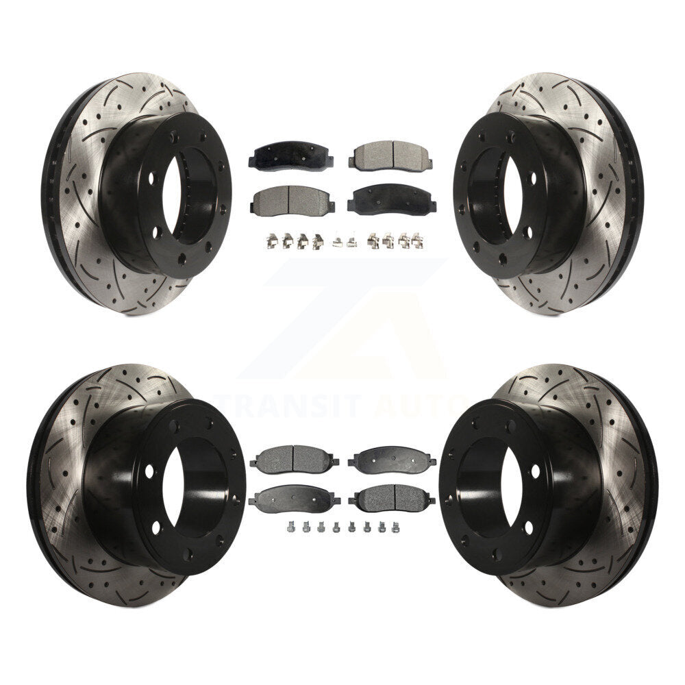 Drill Slot Disc Brake Rotor Ceramic Pad Front Rear Kit For Ford F-350 Super Duty