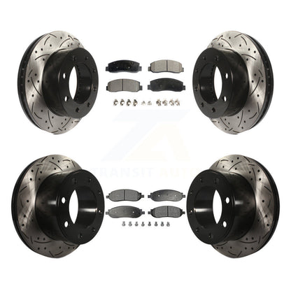 Drill Slot Disc Brake Rotor Ceramic Pad Front Rear Kit For Ford F-350 Super Duty