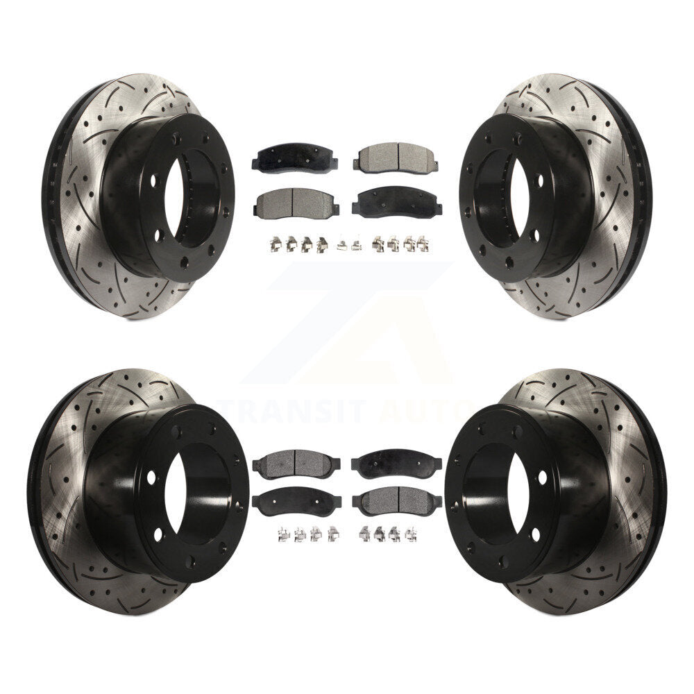 Drill Slot Brake Rotors Ceramic Pad Front Rear Kit For Ford F-250 Super Duty 4WD