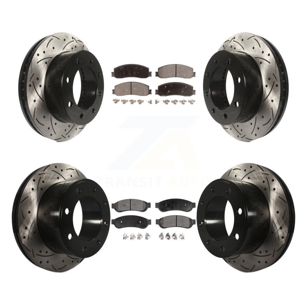 Drill Slot Brake Rotors Ceramic Pad Front Rear Kit For Ford F-250 Super Duty 4WD