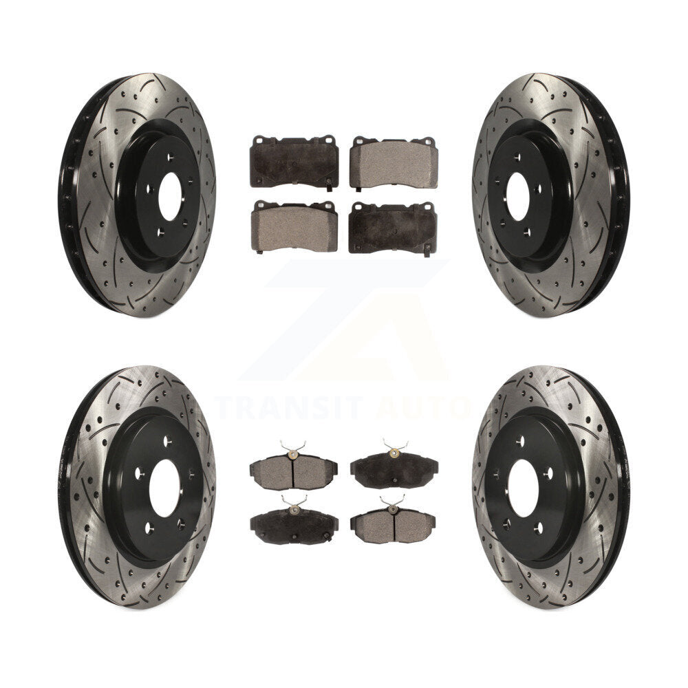 Coated Drilled Slot Disc Brake Rotor Ceramic Pad Front Rear Kit For Ford Mustang