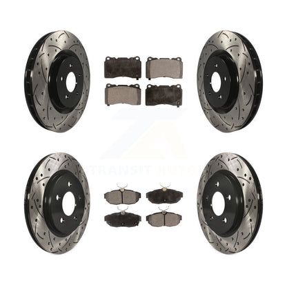 Coated Drilled Slot Disc Brake Rotor Ceramic Pad Front Rear Kit For Ford Mustang