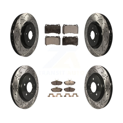 Coated Drilled Slot Disc Brake Rotor Ceramic Pad Front Rear Kit For Ford Mustang