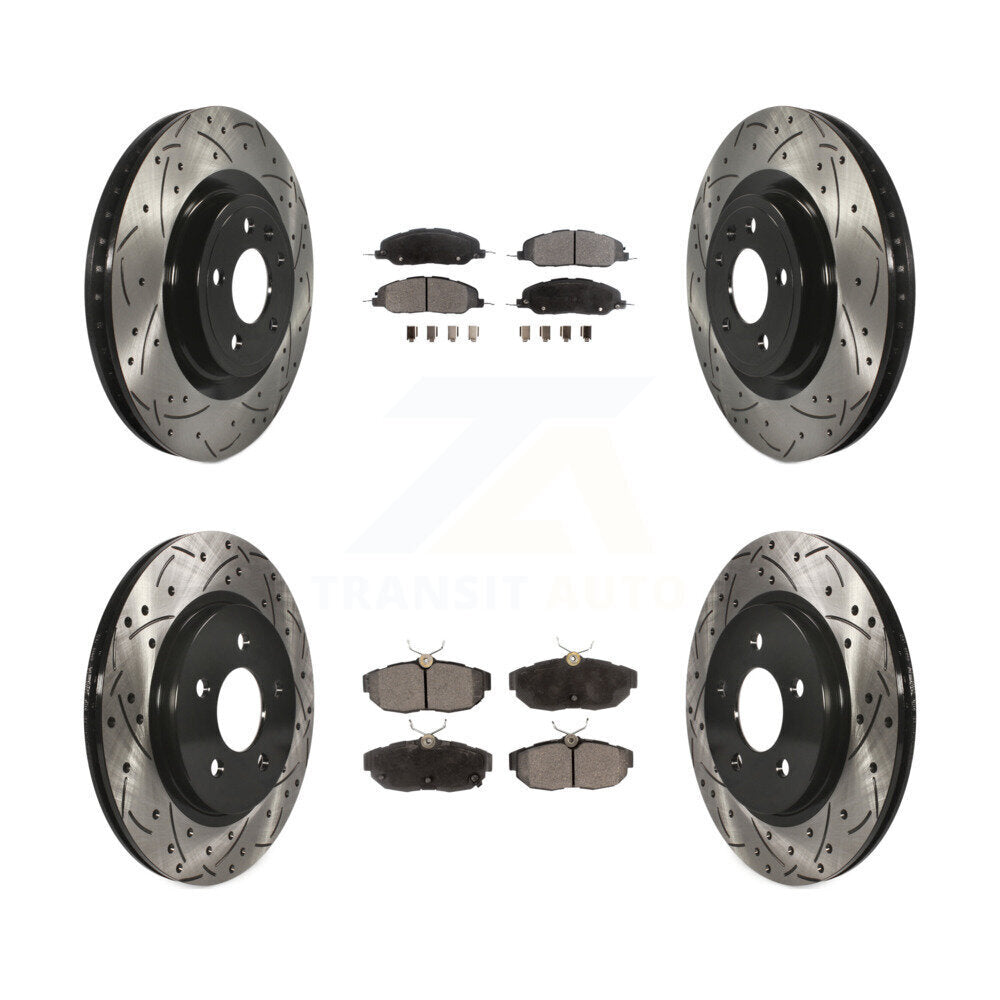 Coated Drilled Slot Disc Brake Rotor Ceramic Pad Front Rear Kit For Ford Mustang
