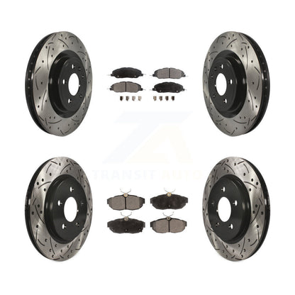 Coated Drilled Slot Disc Brake Rotor Ceramic Pad Front Rear Kit For Ford Mustang