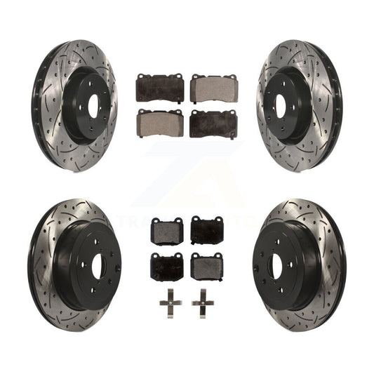 Drilled Slot Brake Rotor & Ceramic Pad Front Rear Kit For Subaru Impreza WRX STI