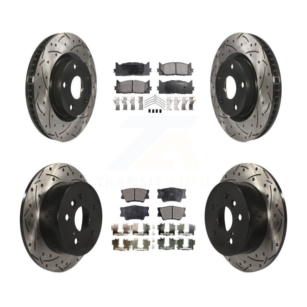 Drilled Slot Brake Rotor Ceramic Pad Front Rear Kit For Toyota Camry Lexus ES350