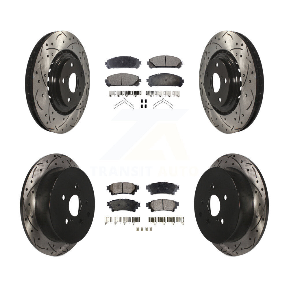 Drilled Slot Brake Rotor Ceramic Pad Front Rear Kit For Toyota Sienna Highlander