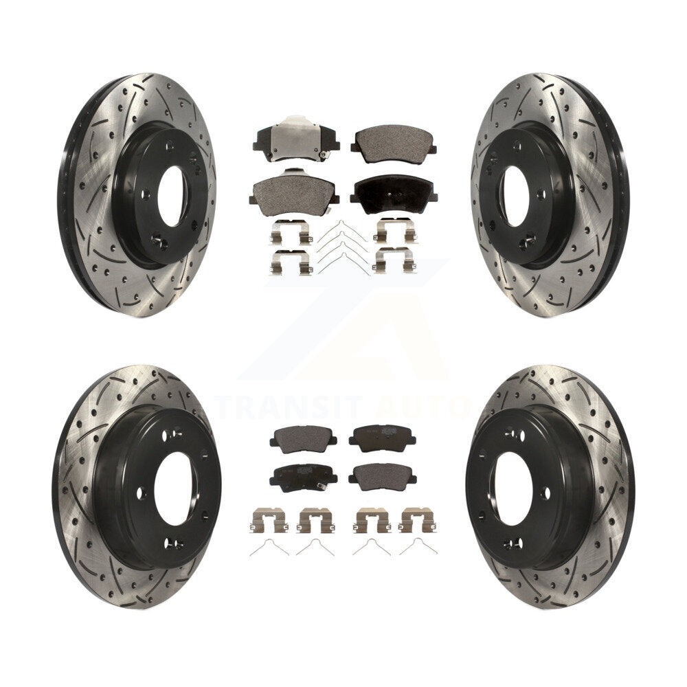Drill Slot Brake Rotor Ceramic Pad Front Rear Kit For 17-20 Hyundai Elantra 2.0L