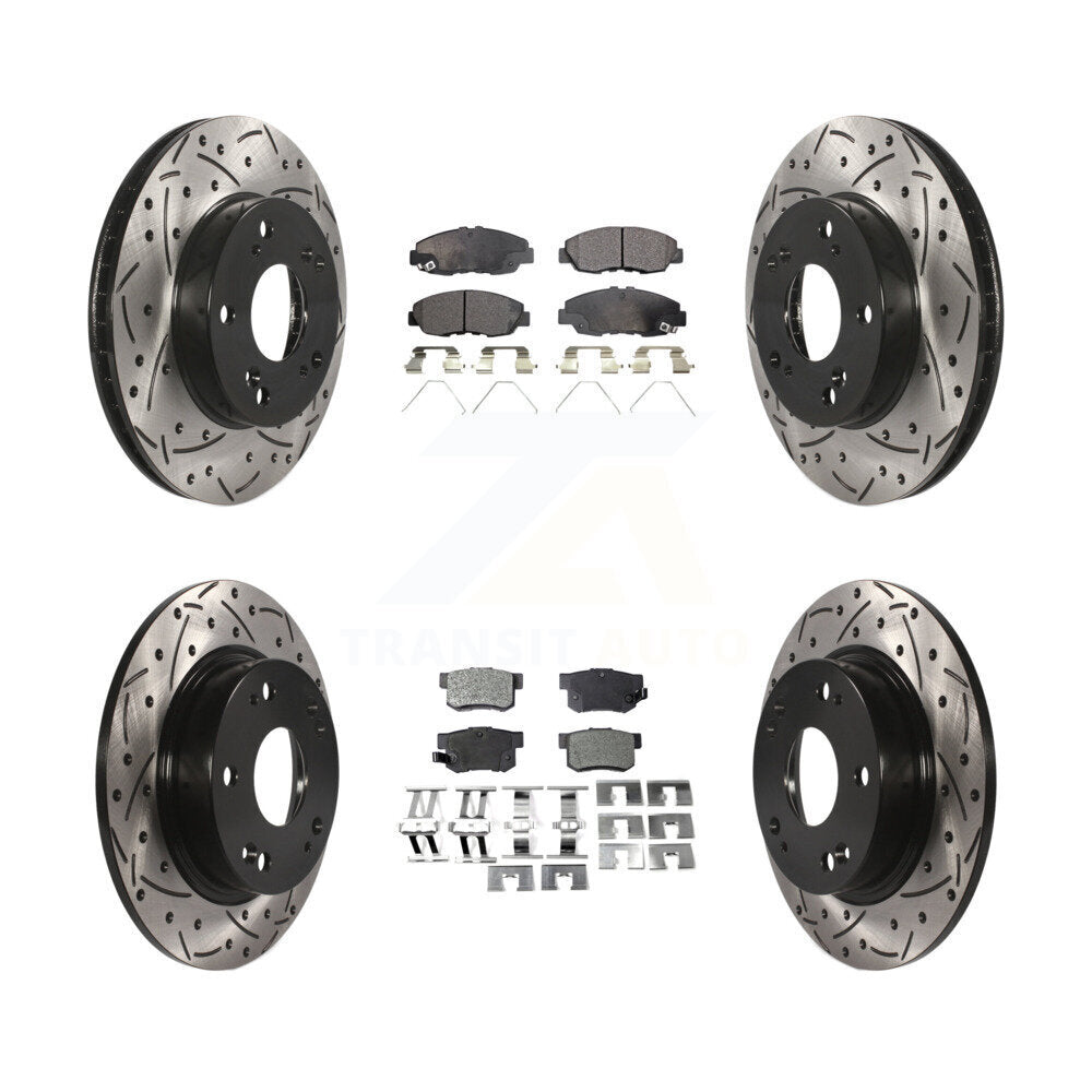 Coated Drilled Slot Disc Brake Rotors Ceramic Pad Front Rear Kit For Honda Civic