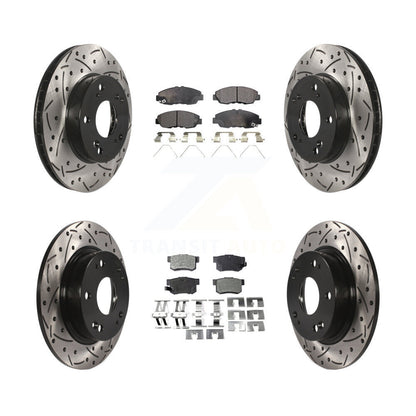 Coated Drilled Slot Disc Brake Rotors Ceramic Pad Front Rear Kit For Honda Civic