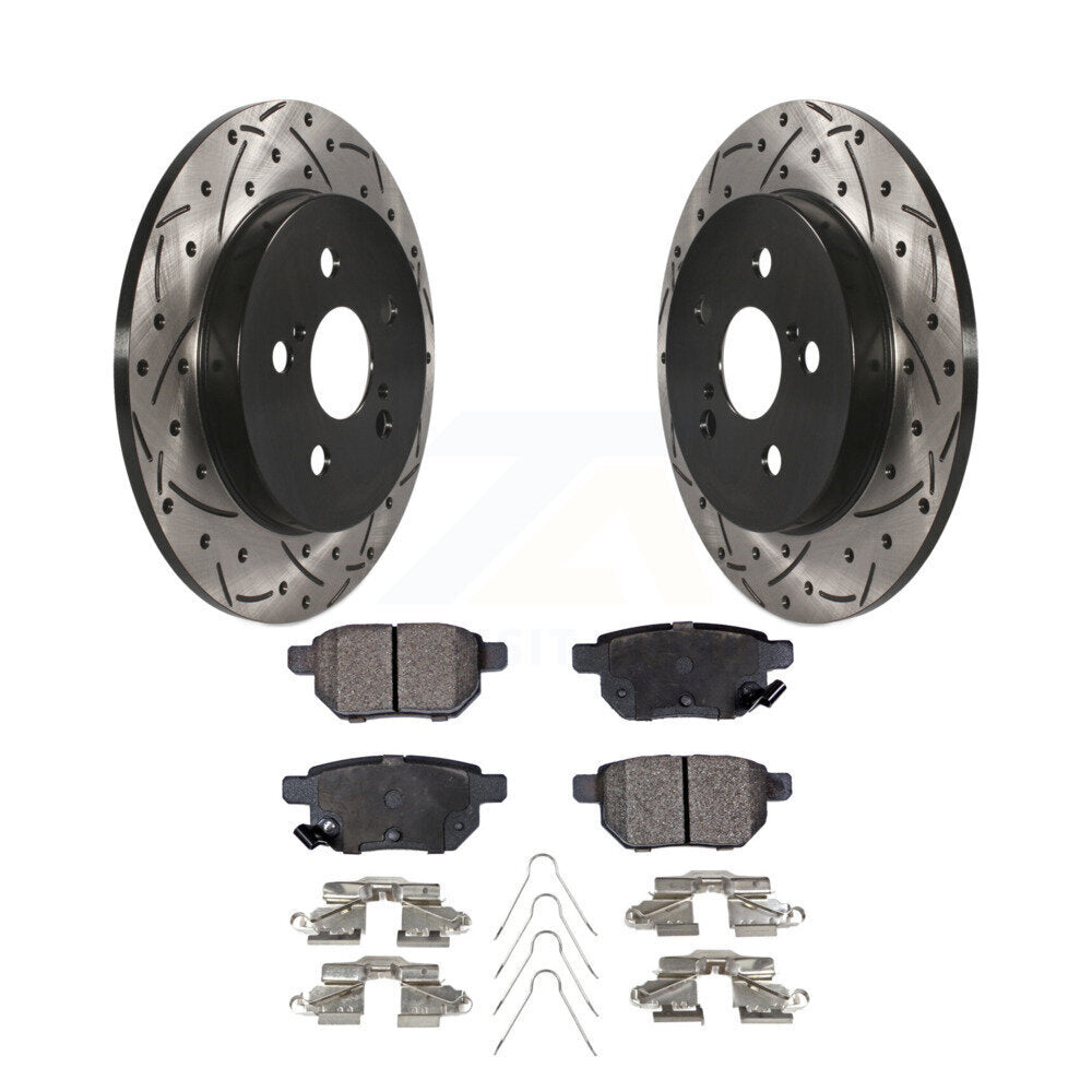 Drill Slot Brake Rotor Ceramic Pad Rear Kit For Toyota Corolla Matrix Prius Vibe