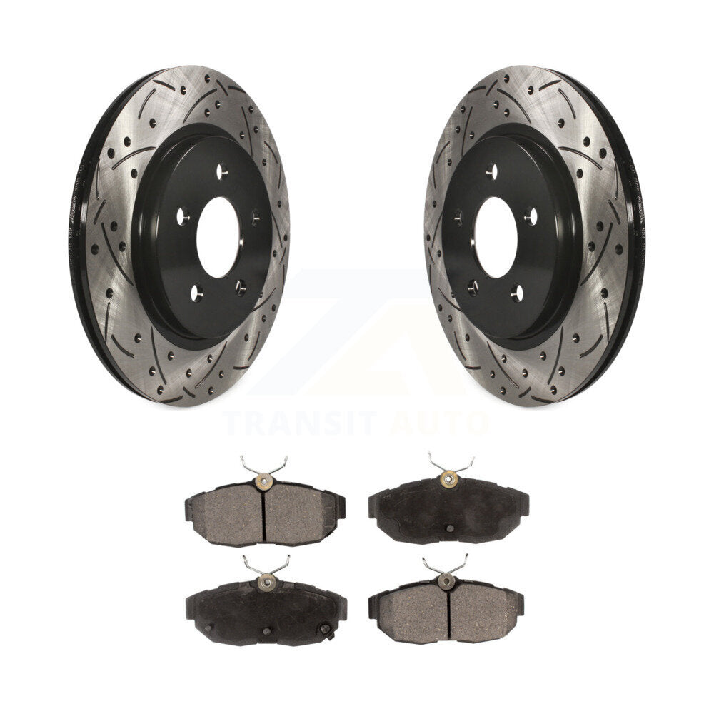 Coated Drilled Slotted Disc Brake Rotors & Ceramic Pad Rear Kit For Ford Mustang