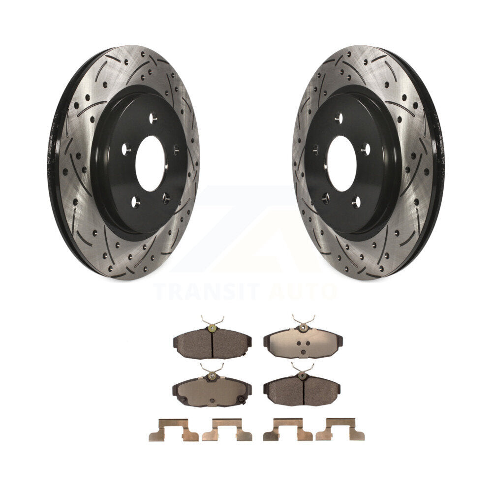 Coated Drilled Slotted Disc Brake Rotors & Ceramic Pad Rear Kit For Ford Mustang