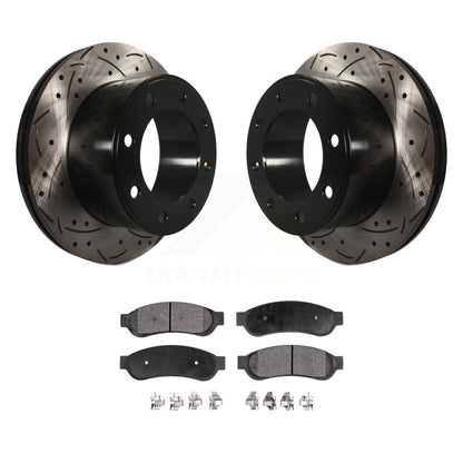 Drill Slot Disc Brake Rotor Ceramic Pad Rear Kit For Ford F-250 Super Duty F-350