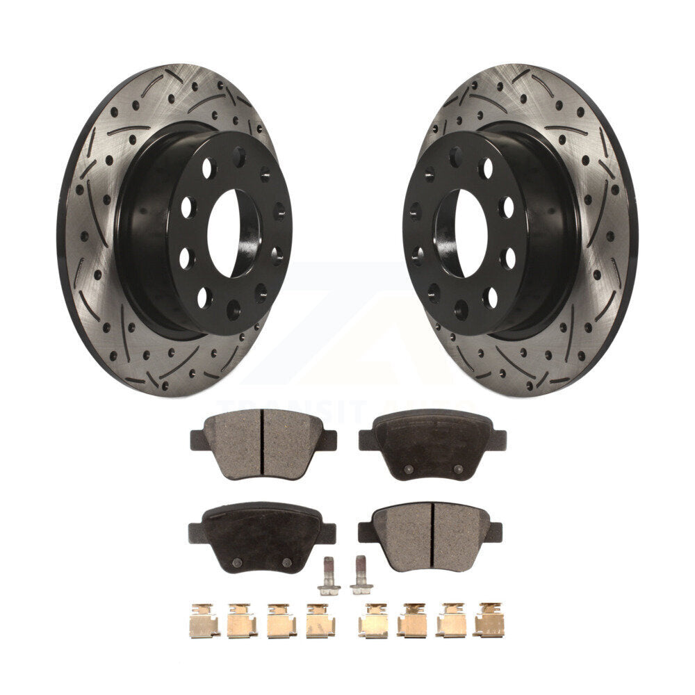 Drill Slot Brake Rotor Ceramic Pad Rear Kit For Volkswagen Jetta Eos Audi A3 GTI