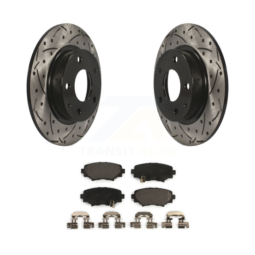 Coated Drilled Slotted Disc Brake Rotor & Ceramic Pad Rear Kit For Mazda 3 Sport