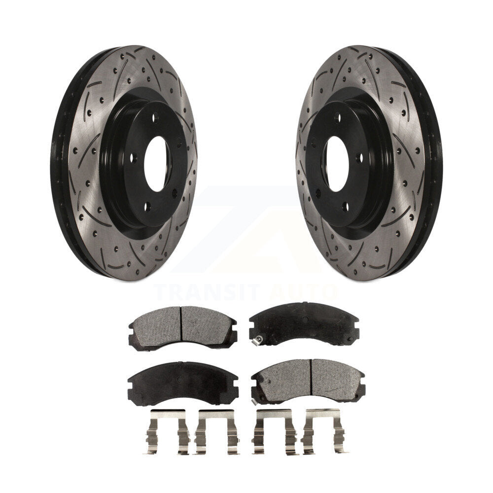 Coated Drilled Slot Disc Brake Rotor Ceramic Pad Front Kit For Mitsubishi Lancer