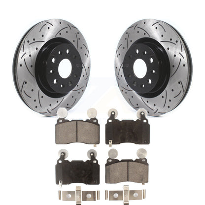 Drilled Slot Brake Rotor Ceramic Pad Front Kit For Cadillac Chevrolet Camaro CTS