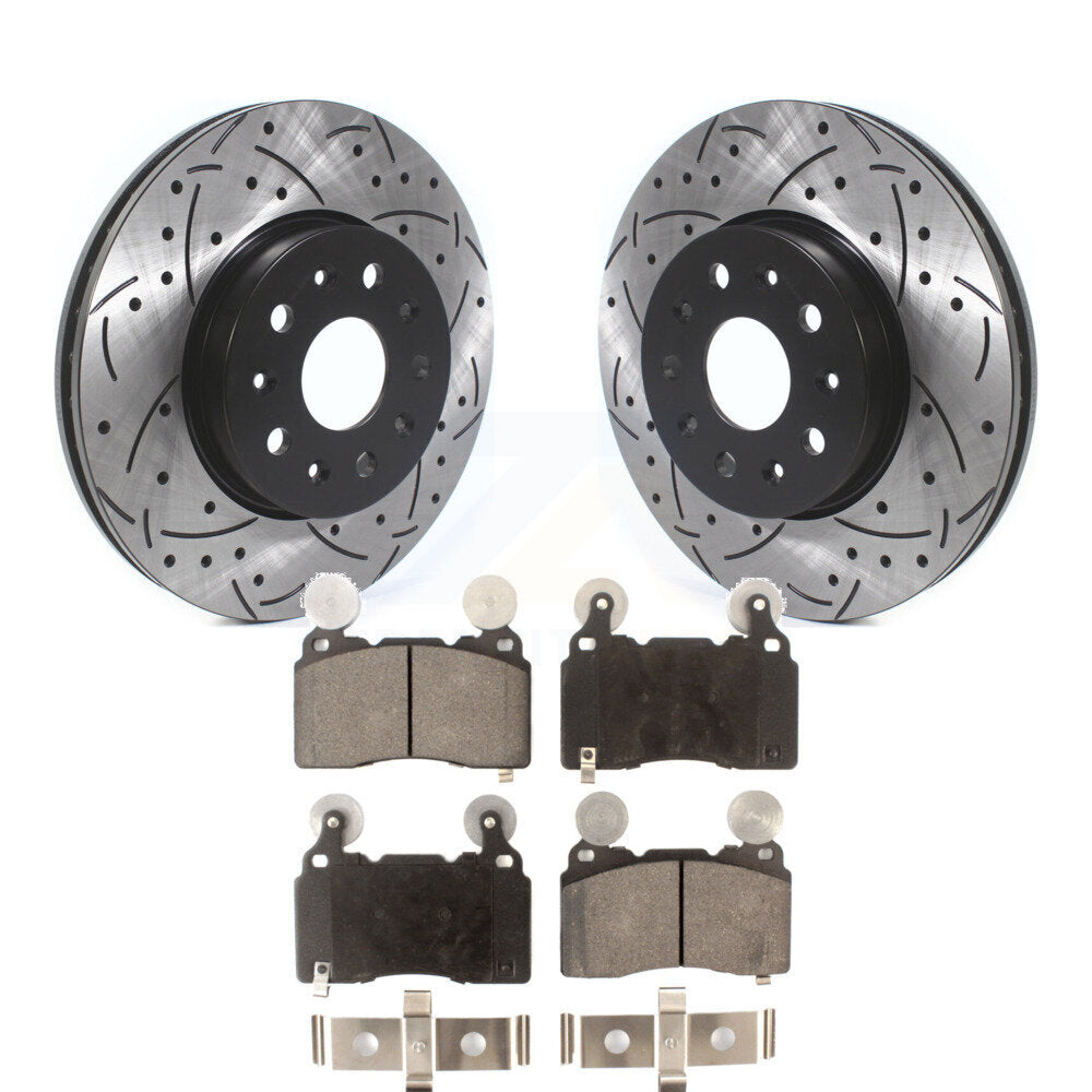 Drilled Slot Brake Rotor Ceramic Pad Front Kit For Cadillac CTS Chevrolet Camaro