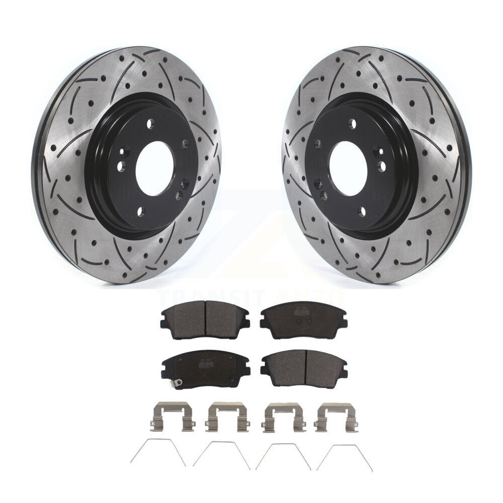 Drill Slot Disc Brake Rotor Ceramic Pad Front Kit For Hyundai Elantra Tucson Kia