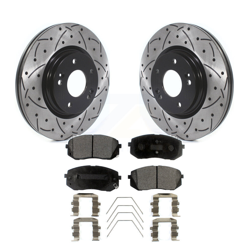 Drilled Slot Brake Rotor Ceramic Pad Front Kit For Kia Hyundai Kona Seltos Forte