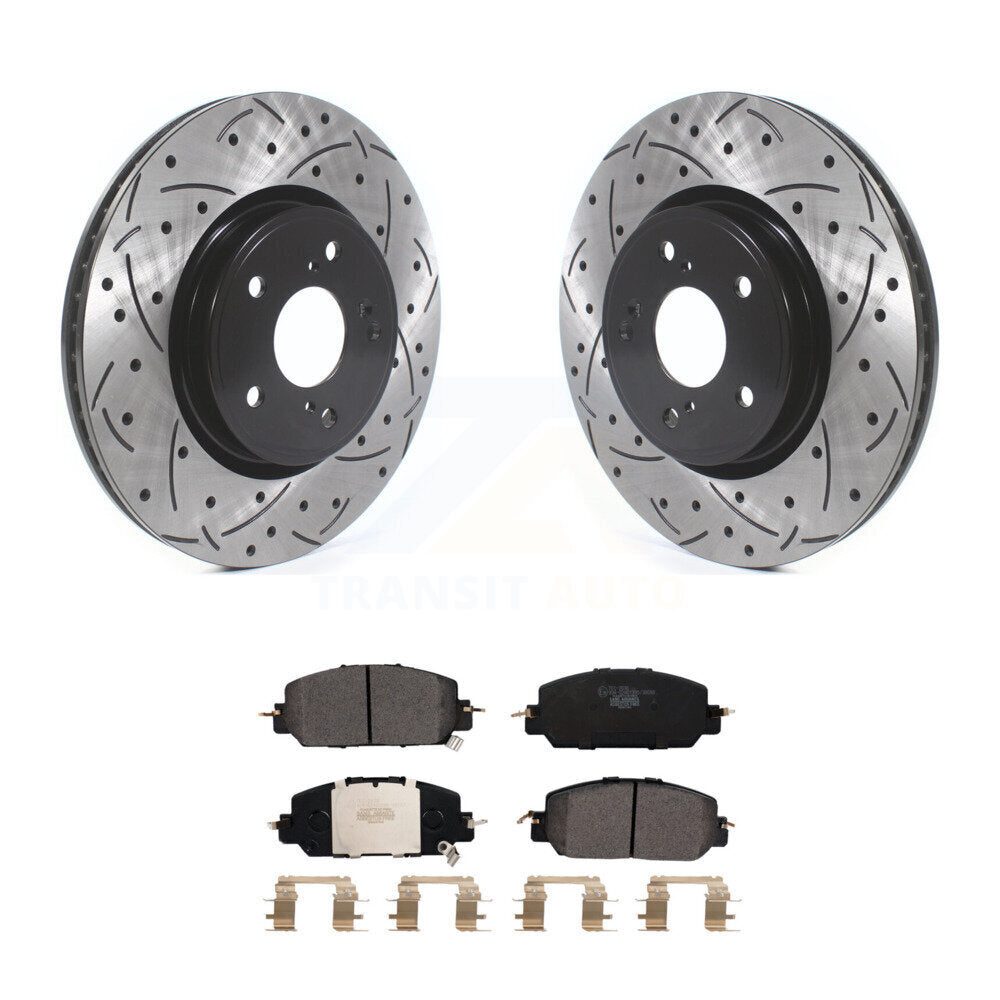 Coated Drilled Slot Disc Brake Rotor & Ceramic Pad Front Kit For Honda CR-V HR-V
