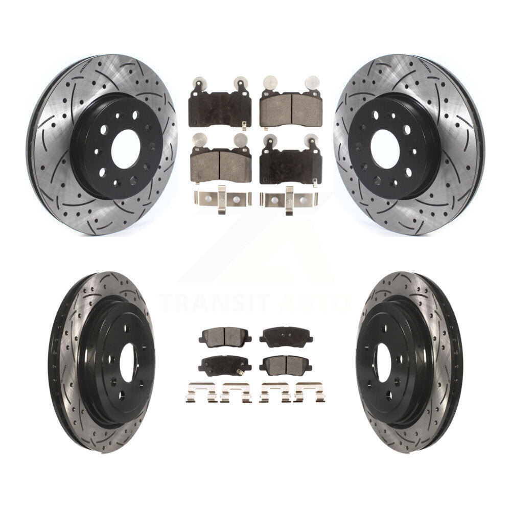 Coated Drilled Slot Disc Brake Rotor Ceramic Pad Front Rear Kit For Cadillac CTS